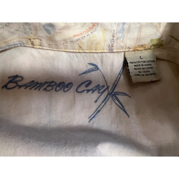 Bamboo Cay Men’s large button front top short sleeve collar Hawaiian print yello - Picture 9 of 12